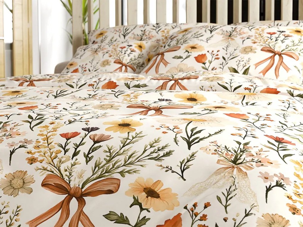Lenjerie de pat creponata FLORAL RIBBON POLY colorata Dimensiune lenjerie de pat: 70 x 90 cm | 140 x 200 cm