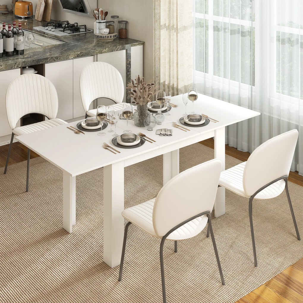 HOMCOM Masă extensibilă 140-180x80cm, albă, pentru 6-8 persoane, pentru spații mici | Aosom Romania