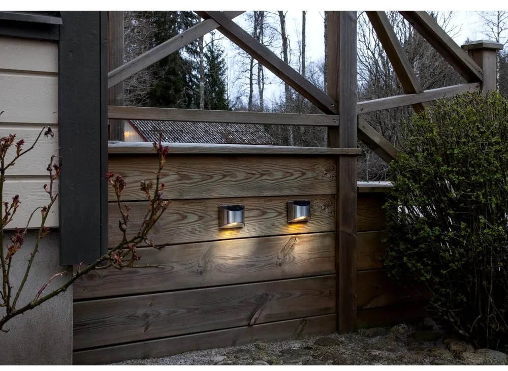 Set de 2 lămpi de perete solare cu LED-uri din oțel inoxidabil Star Trading Wally, înălțime 8 cm
