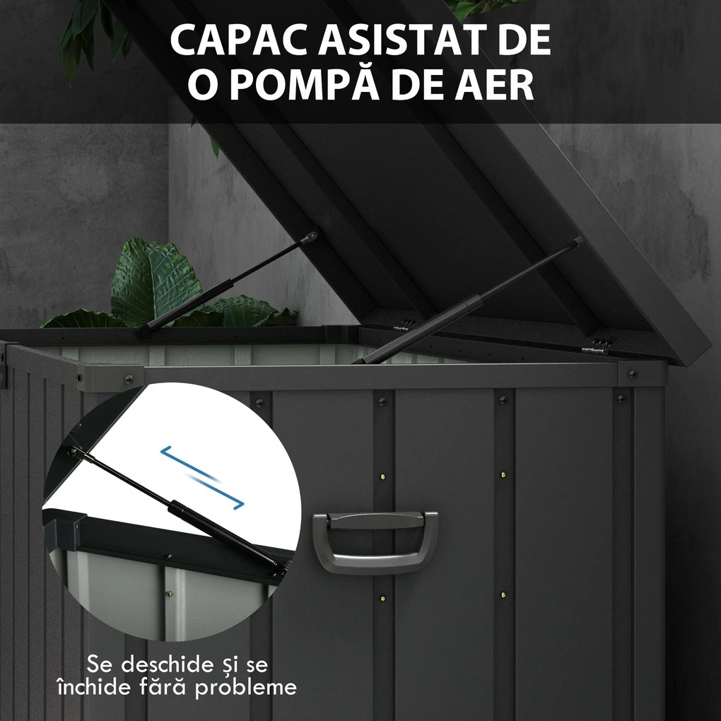 Outsunny Cutie de Depozitare pentru Exterior 450L cu Roți, Organizator din Oțel, Maro | Aosom Romania