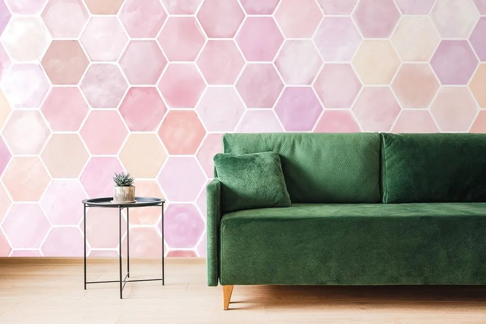 Tapet autoadeziv model hexagonal roz