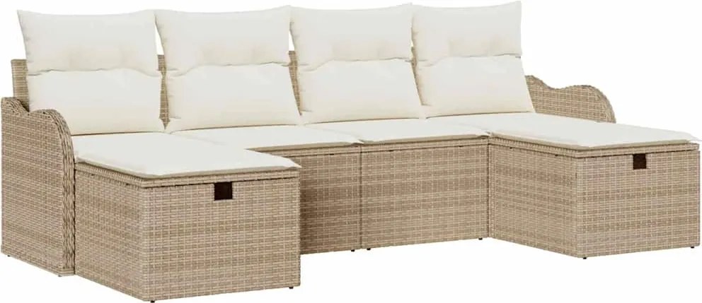 vidaXL Set de canapele pentru grădină cu pernă 6 pcs Bej Rattan poli