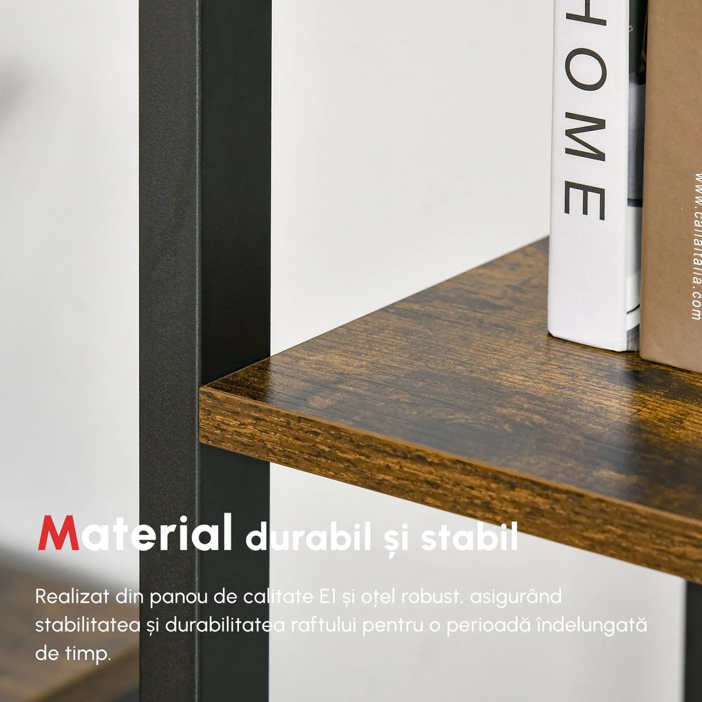 Bibliotecă Stil Industrial HOMCOM cu 5 Rafturi, Mobilier din Lemn și Oțel, Ideal pentru Casă, Birou și Studio, Design Rustic, Maro | Aosom Romania