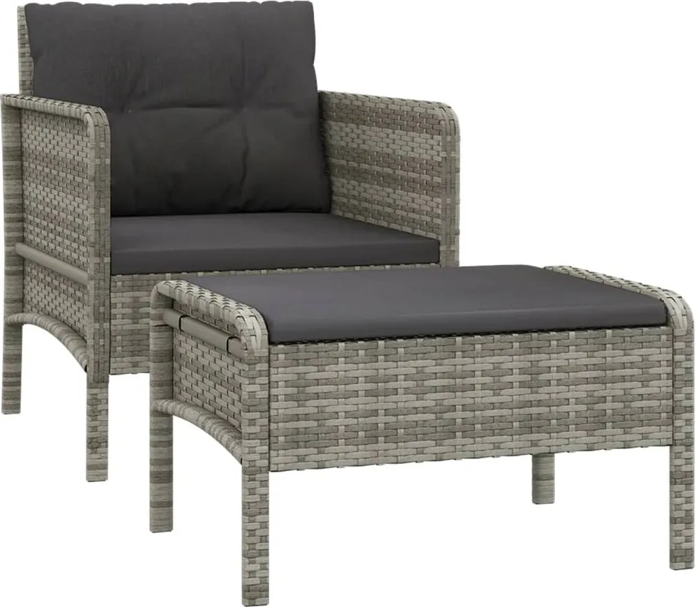 vidaXL Set mobilier de grădină cu perne, 2 piese, gri, poliratan