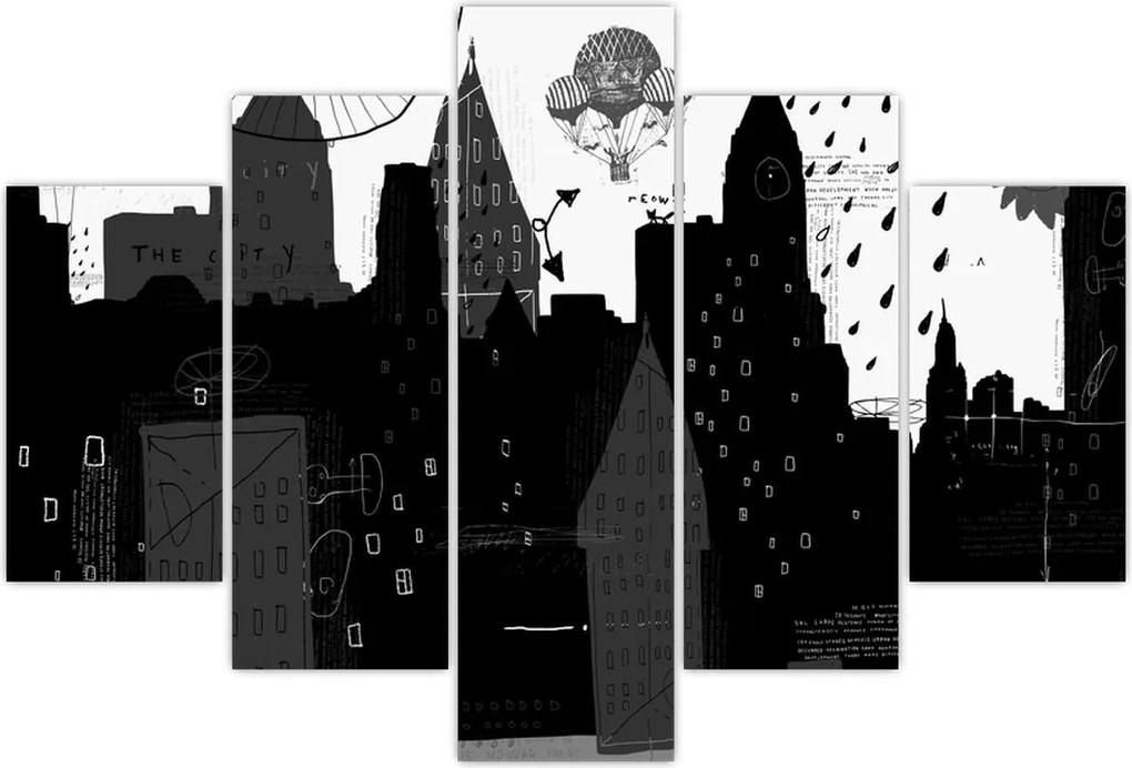 Tablou - Oraș cu inscripții și modele (150x105 cm)