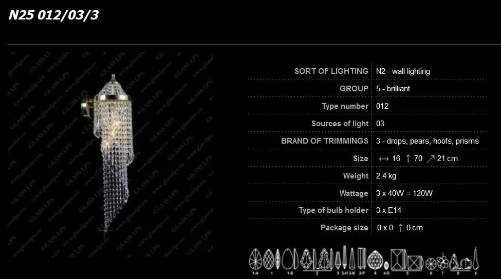 Aplica de perete cristal Bohemia N25 012/03/3