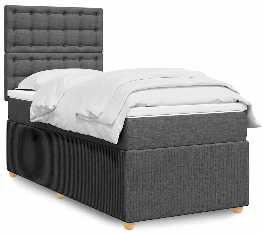 vidaXL Pat box spring cu saltea, gri închis, 90x190 cm, textil