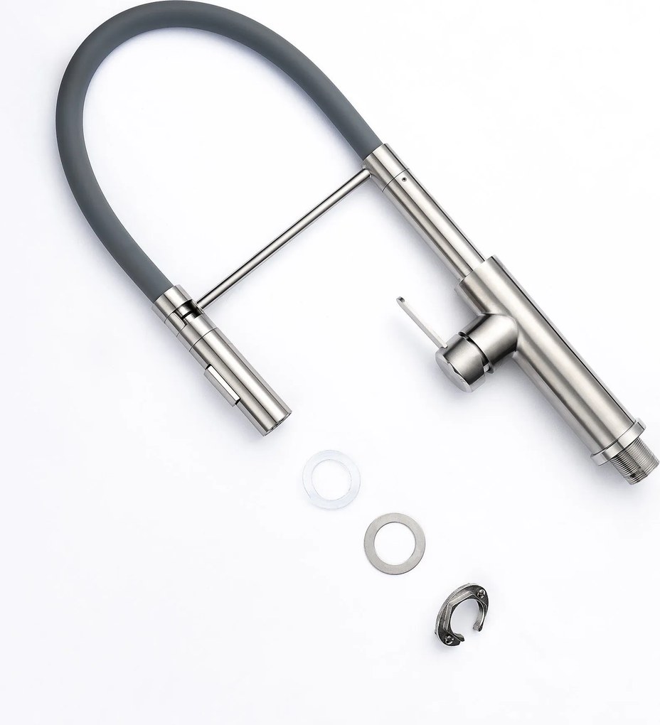 Baterie bucătărie cu duș extractabil - 286 oțel inoxidabil Satinat P14A