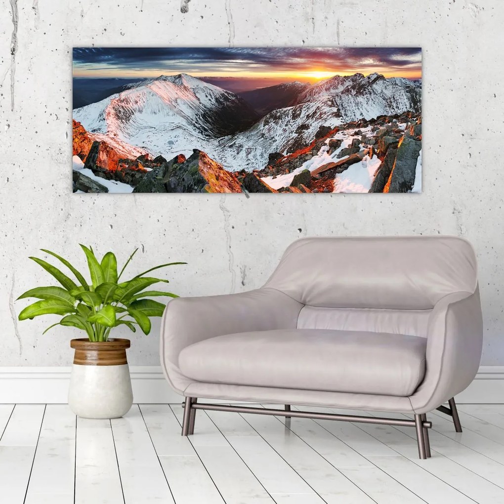 Tablou - Panoramă montană de iarnă (120x50 cm)