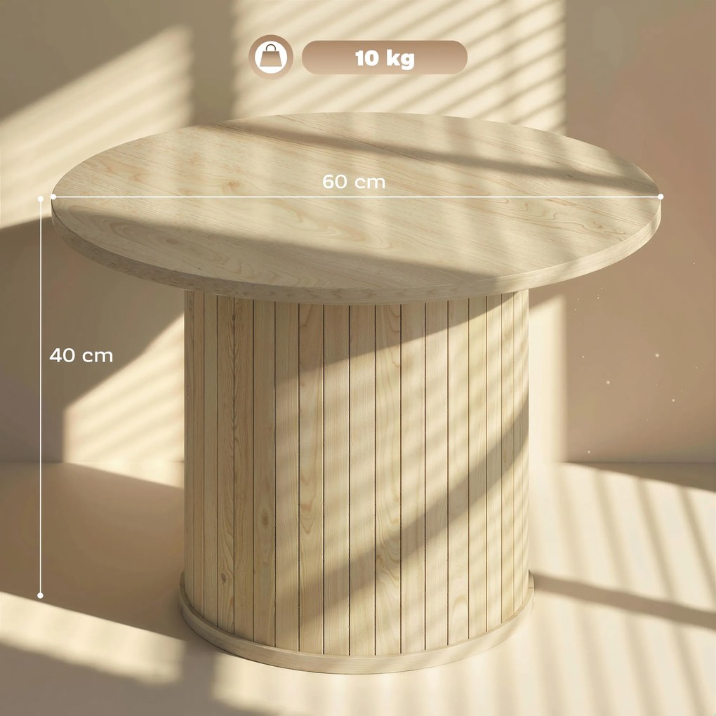 HOMCOM Masă de centru rotundă cu bază pe coloană cu șipci pentru living dormitor Ø60x40 cm natural | Aosom Romania