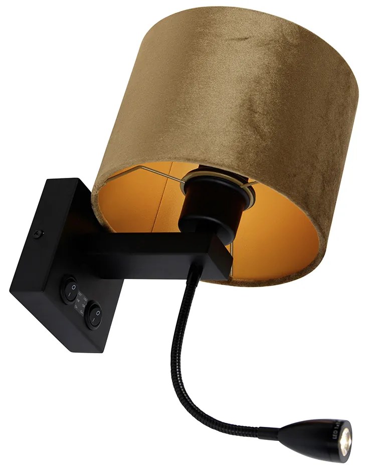 Aplică neagră cu abajur din catifea bronz 18cm - Brescia