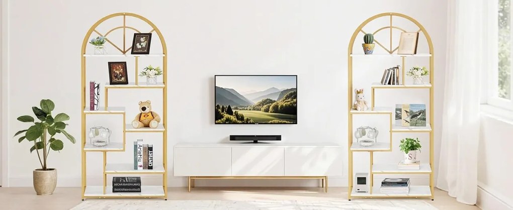 RAAU210 - Raft, 80 cm pentru salon cosmetica, birou, hol, living, baie - Alb imitatie de marmura - Auriu