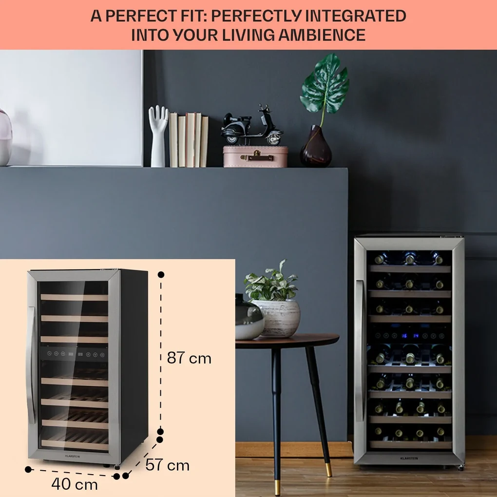 Vinamour 33 Duo, frigider pentru vin, 2 zone, 89 l / 33 sticle, 5-18 °C, control tactil