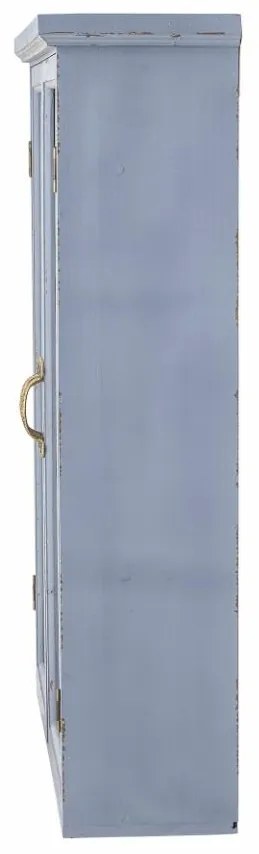 Vitrina albastra, din lemn cu aspect vintage, 3 rafturi, Hazem