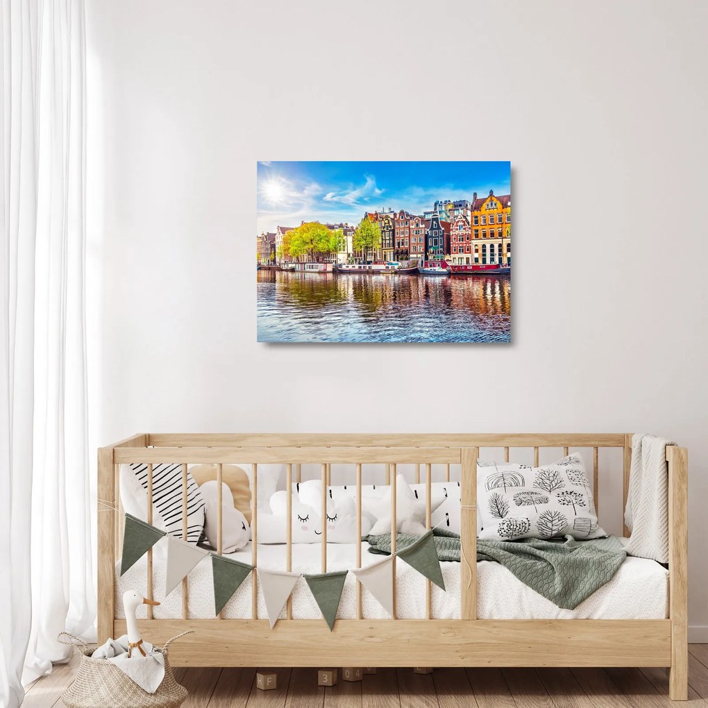 Tablou pe sticlă - Case dansatoare, Amsterdam (70x50 cm)