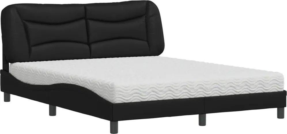 vidaXL Pat cu saltea, Hvar, negru, 160x200 cm, piele ecologică