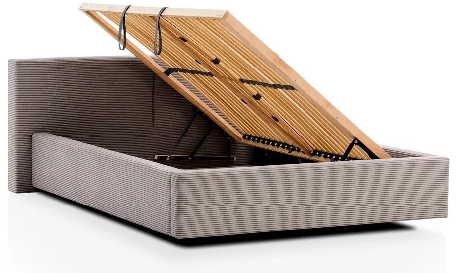 Pat matrimonial maro deschis tapițat cu spațiu de depozitare cu somieră 140x200 cm Cube – Meise Möbel