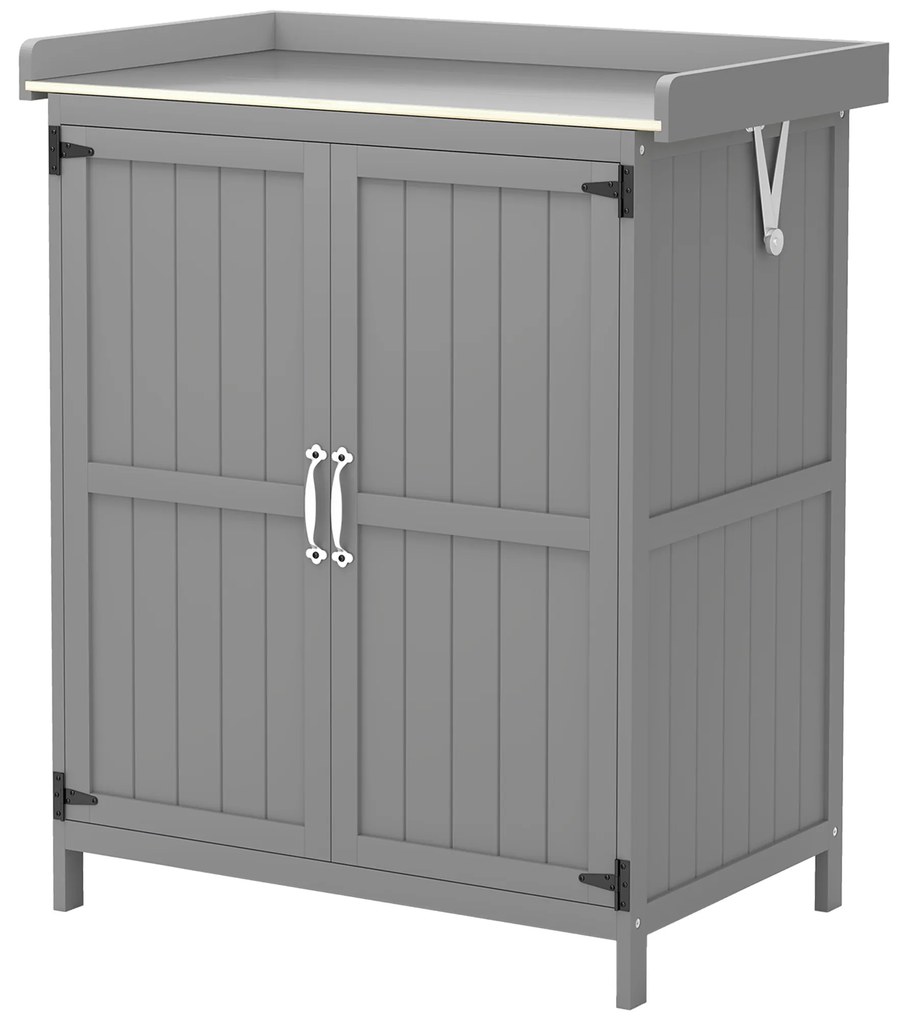 Outsunny Dulap de grădină din lemn adăpost de grădină cu 2 uși, acoperiș pe balamale și poliță, 74 x 43 x 88 cm, gri | Aosom Romania