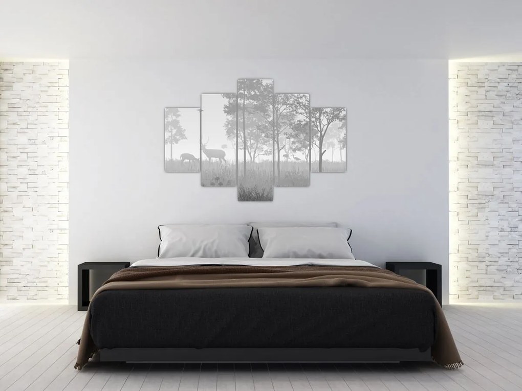 Tablou - Pajiște cu cerbi (150x105 cm)