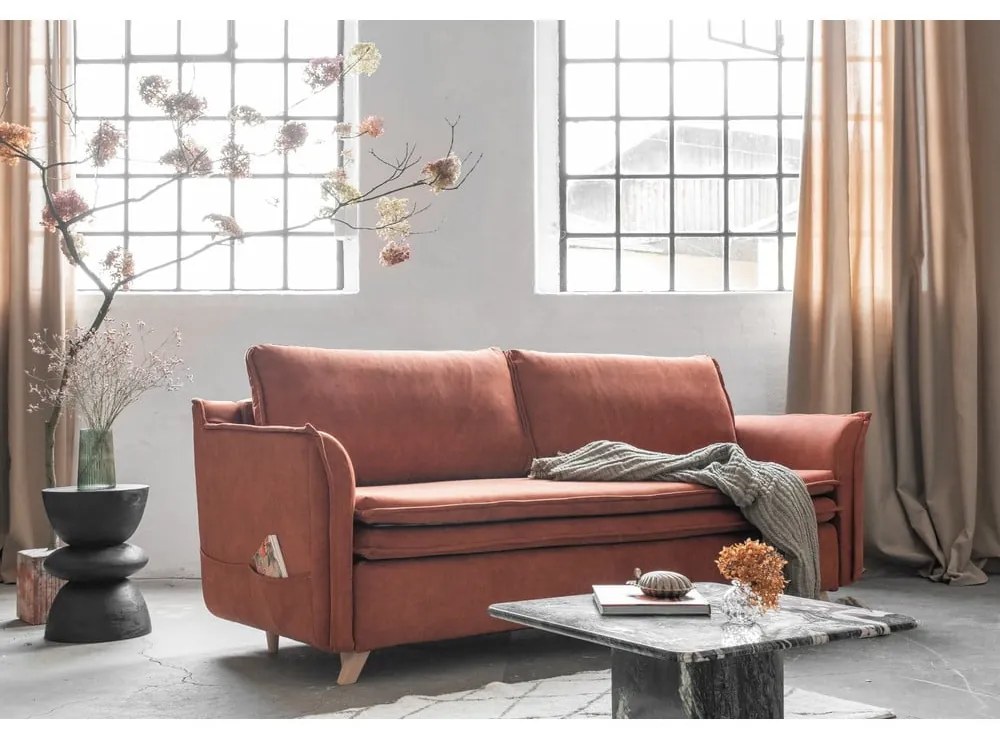 Canapea cărămizie extensibilă cu tapițerie din catifea 225 cm Charming Charlie – Miuform