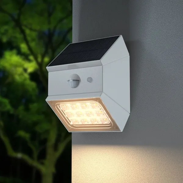 Lampă solară LED de perete cu senzor, 2,5W/3,7V, IP65, 1200 mAh, albă