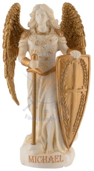 Mini statueta Arhanghelul Mihail, finisaj alb marmura si auriu, 9 cm
