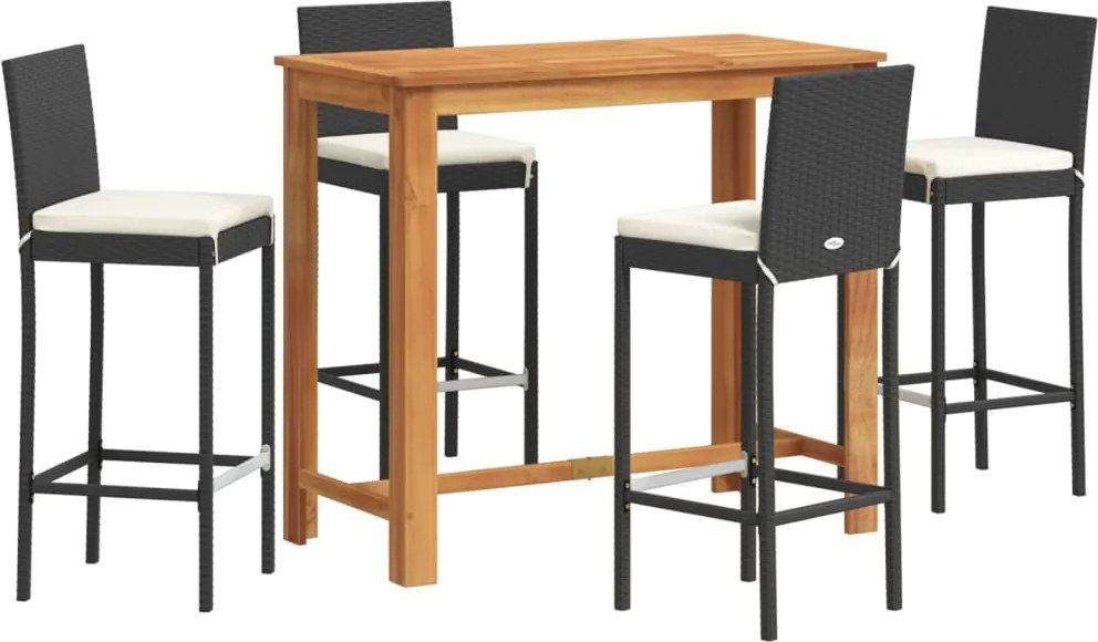 vidaXL Set bar de grădină 5 piese negru lemn masiv acacia și poliratan