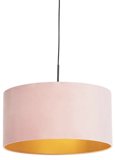 Lampă suspendată cu nuanță de velur roz cu aur 50 cm - Combi