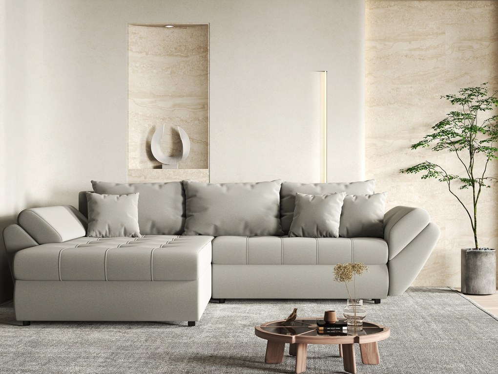 Colțar extensibil dumonde cu ladă de depozitare si sezut confortabil din spuma high-density, Loana Royal Grey 270x185 cm