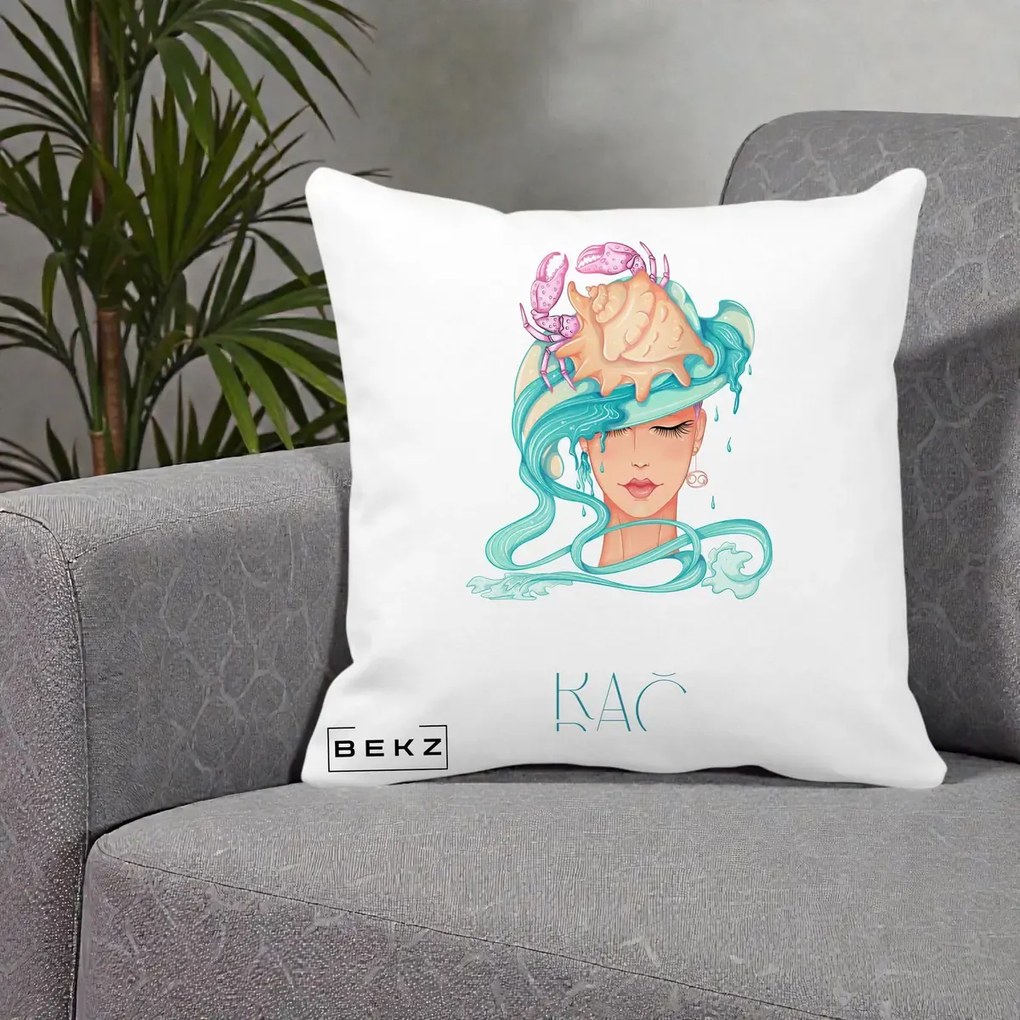 Perna Personalizata Zodie Rac, 40x40 cm, Alba Mata, Husa Detasabila, Perna Inclusa, BEKZ®