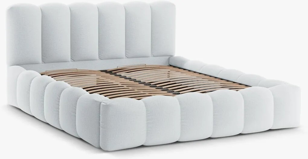 Pat tapitat cu somiera rabatabila si lada depozitare, 160x200 cm, Micadoni Home, Lupine-138, tesatura structurata chenille, gri deschis