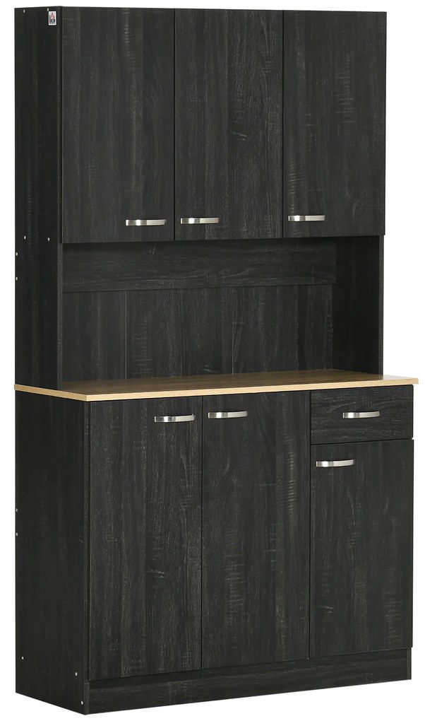 HOMCOM Bufet de Bucătărie cu Sertar și Blat, Uși și Rafturi Reglabile, 101x39x180 cm, Negru | Aosom Romania