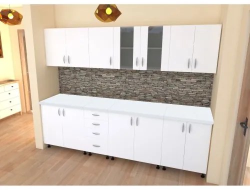 Bucatarie Alfa 2.6 metri PAL alb cu blat Alb