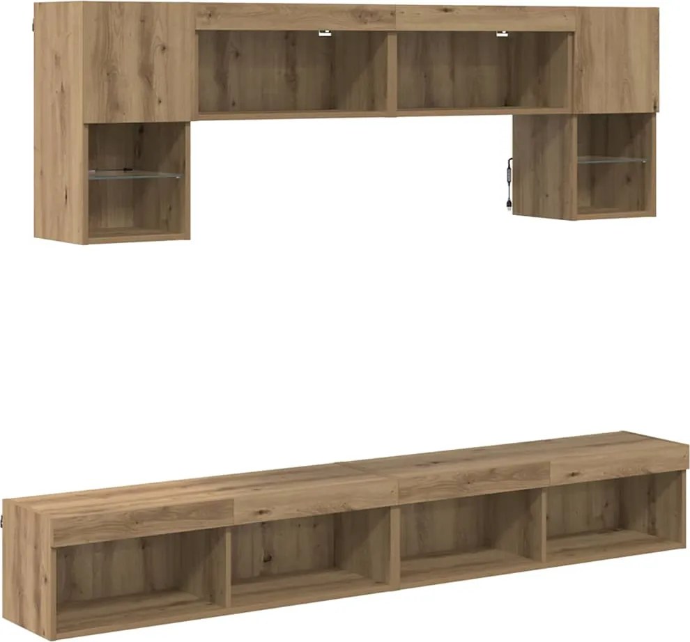 vidaXL Unități TV de perete cu LED 6 pcs Stejar Artizanal
