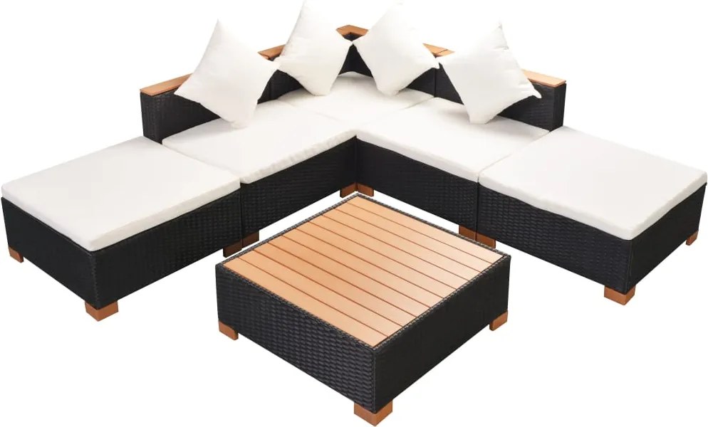 vidaXL Set mobilier de grădină cu perne, 6 piese, negru, poliratan