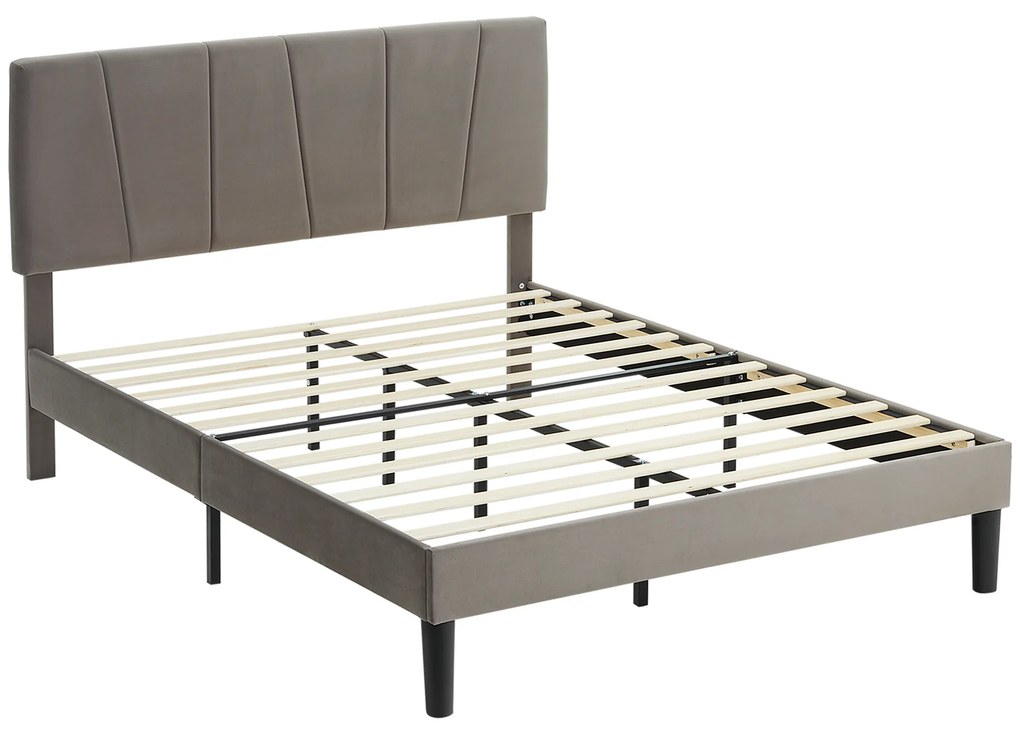HOMCOM Cadru de pat dublu 140 x 190 cm pat 2 persoane cap de pat reglabil somier 150 x 198 x 100/105/110/115/120 cm gri | Aosom Romania