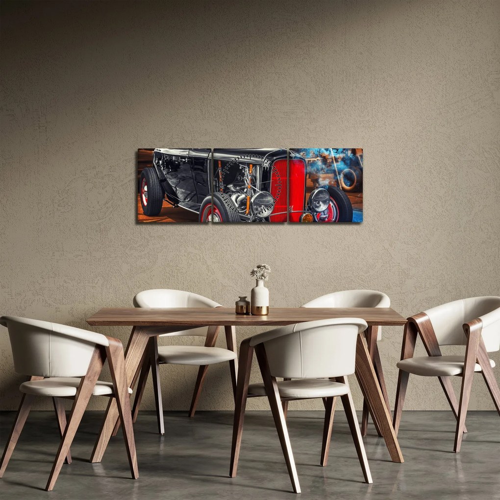 Tablou cu mașina veteran (cu ceas) (90x30 cm)