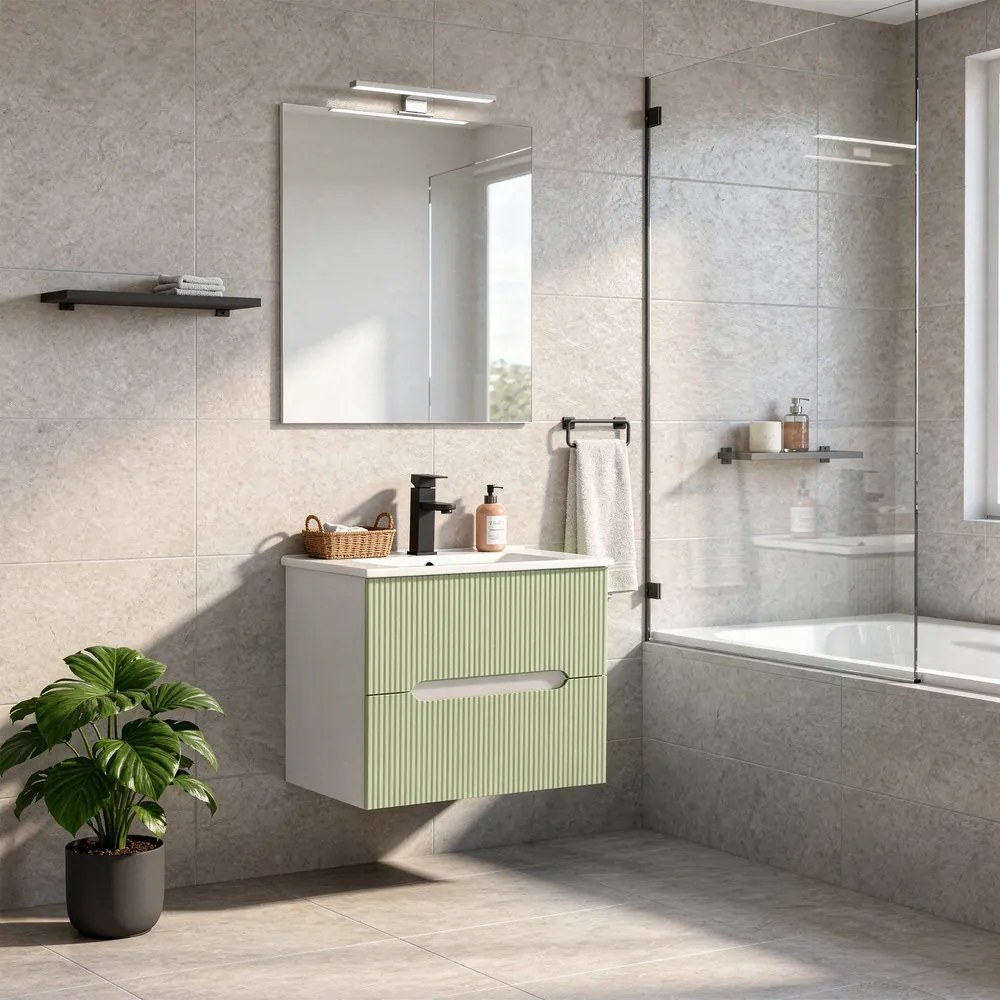 Trent 60 dulap de baie inferior cu chiuvetă ceramică (2 sertare) alb-verde deschis