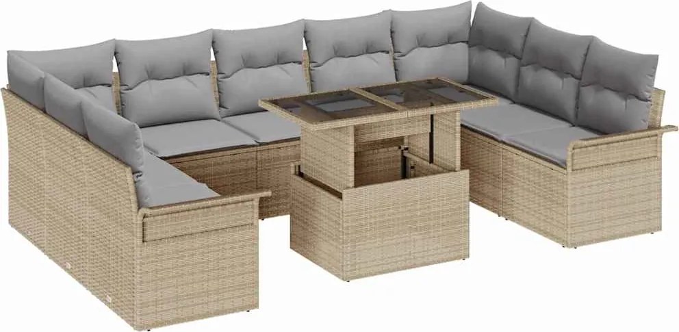 vidaXL Set de canapele pentru grădină cu pernă 10 pcs Bej Rattan poli