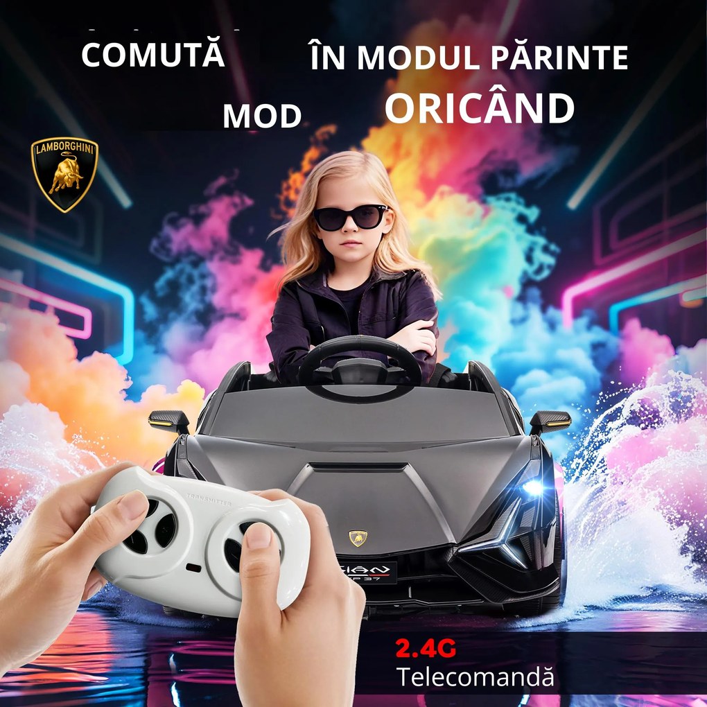 HOMCOM Mașină pentru Copii 12V cu Telecomandă și Muzică Viteză 3-8km/h Negru | Aosom Romania