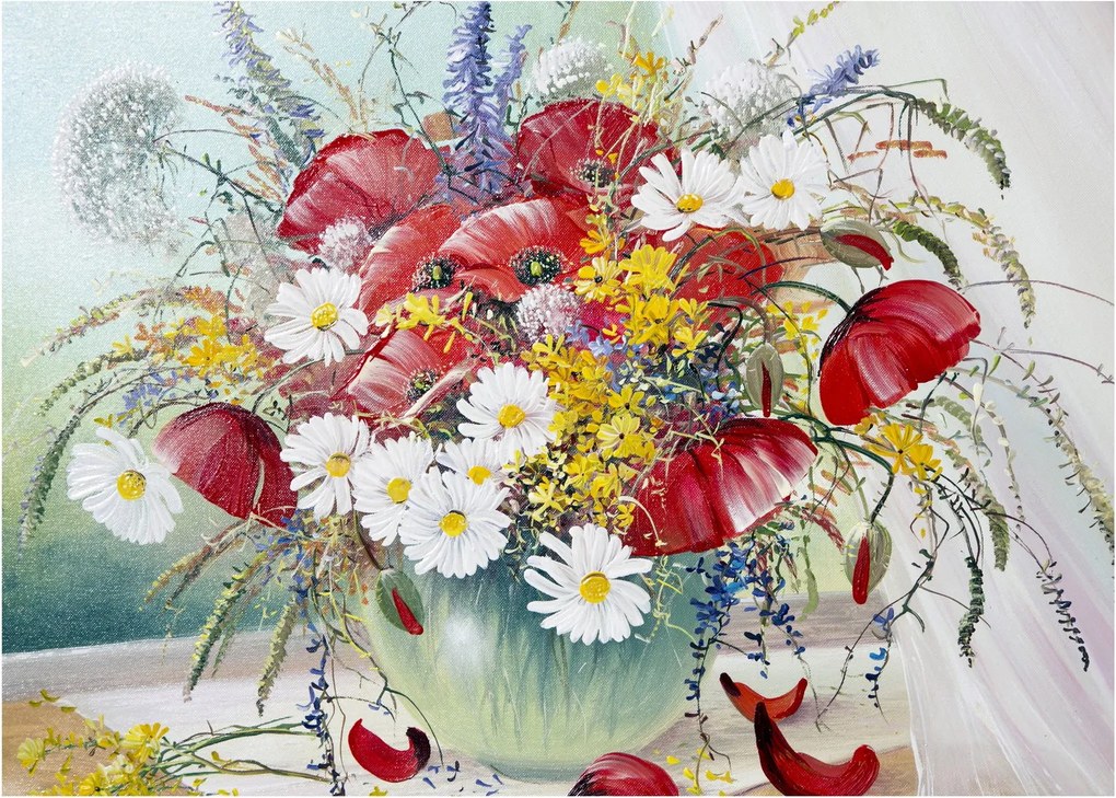 Tablou pe sticlă - Vază cu flori sălbatice (70x50 cm)