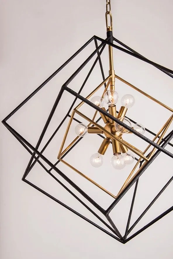 Lustra suspendata LUX design geometric ROUNDOUT alama antichizata, cu 9 surse de lumina