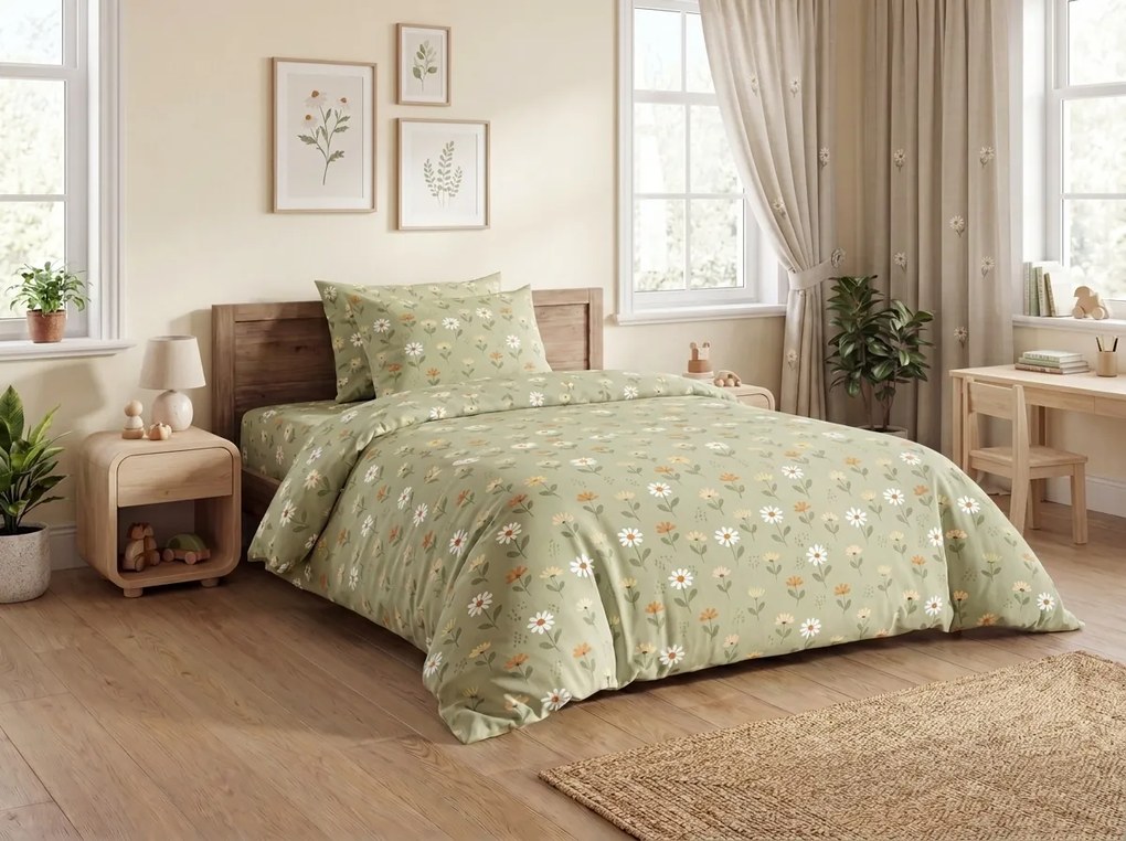 Lenjerie de pat din bumbac Renforce FLORAL NEST verde Dimensiune lenjerie de pat: 70 x 90 cm | 140 x 200 cm