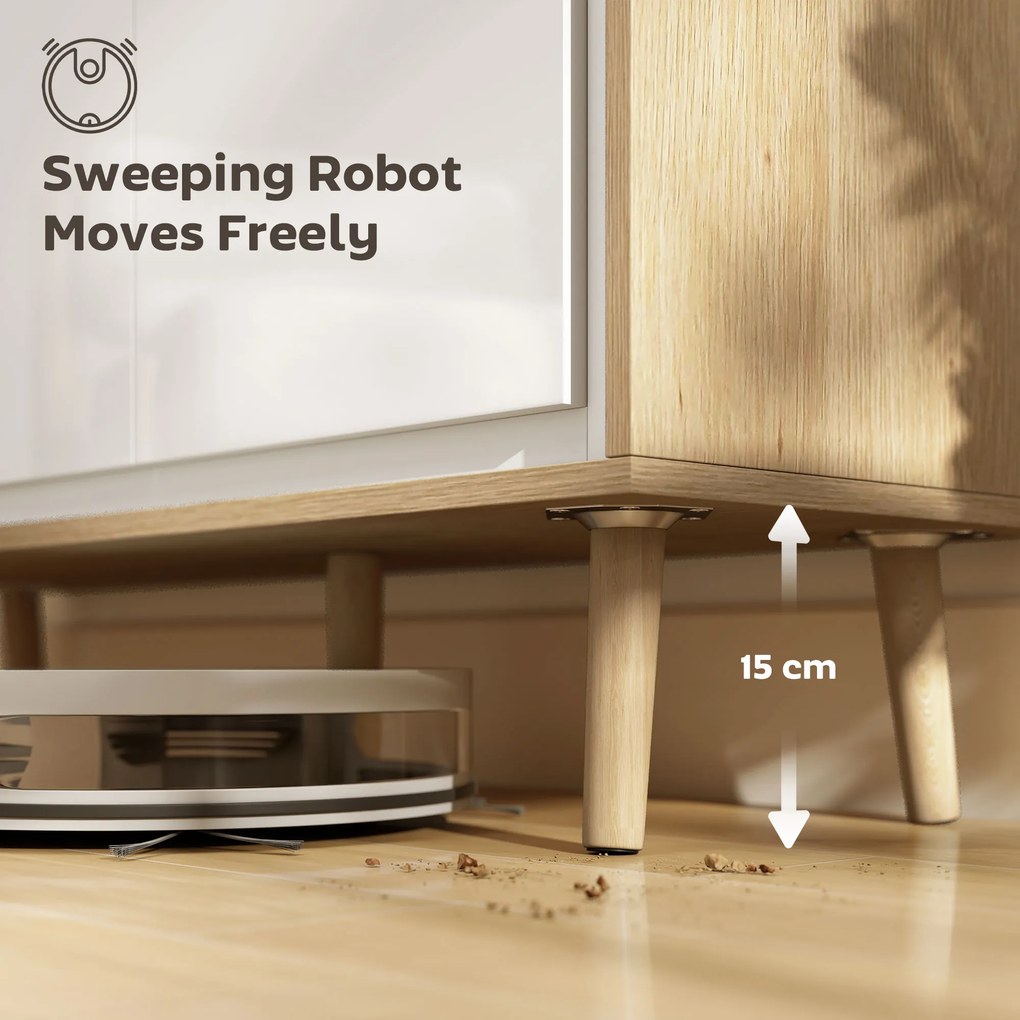 HOMCOM Bufet Modern cu 3 Uși și Raft Reglabil 107x35x77cm Alb și Stejar | Aosom Romania