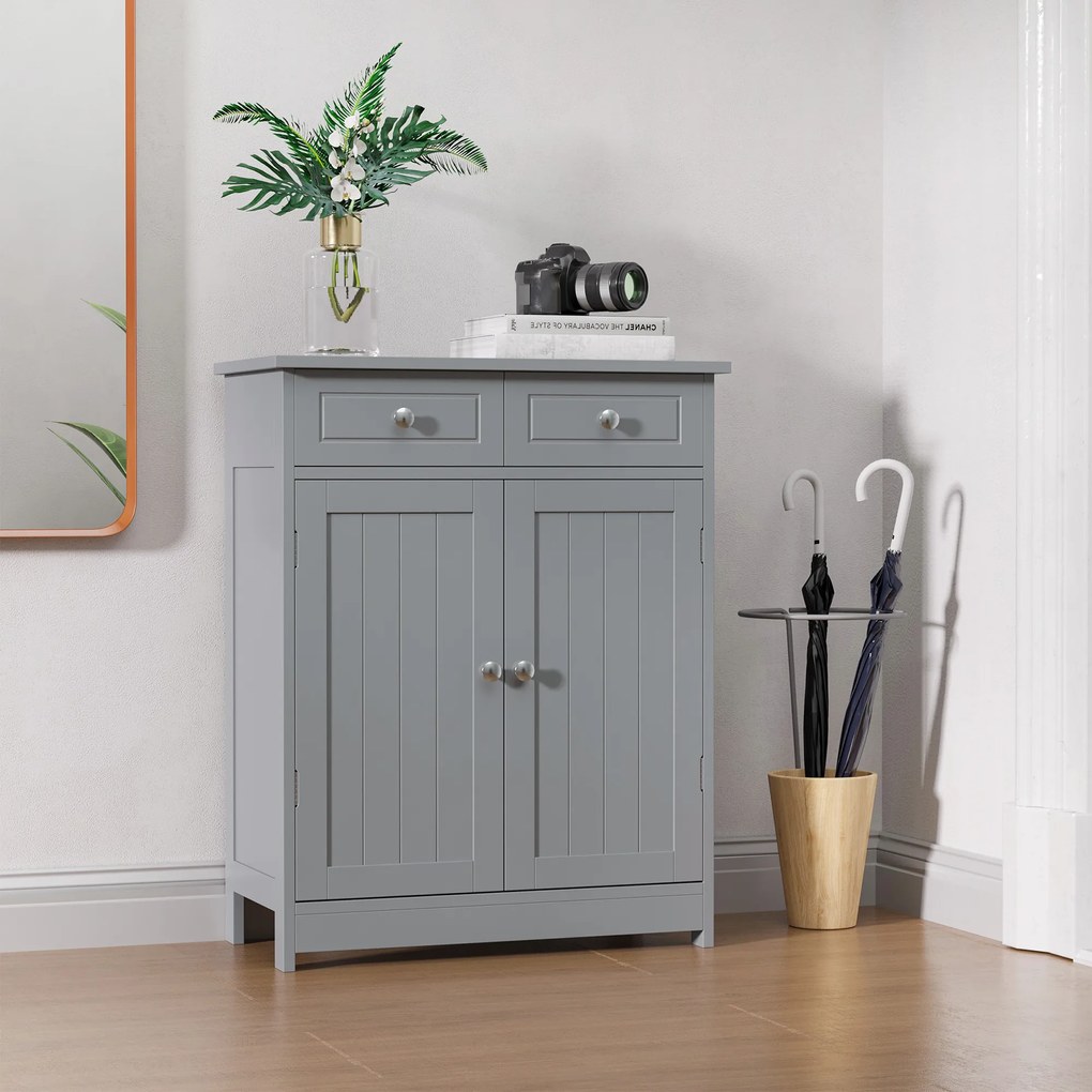 kleankin Mobilier de baie pe picioare, dulap de baie 2 uși 2 sertare 60 x 30 x 75 cm gri | Aosom Romania