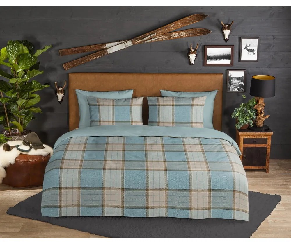 Lenjerie de pat albastră din flanelă pentru pat de o persoană/extinsă 140x220 cm Jacco – Good Morning