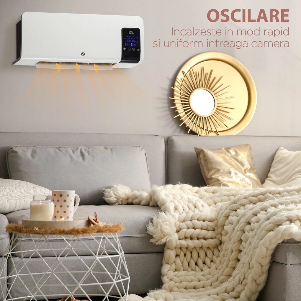 HOMCOM Incalzitor electric de perete cu 2 setari de caldura, oscilatie, temporizator, temperatura reglabila | AOSOM RO