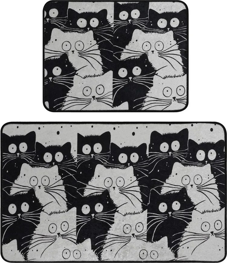Covorașe de baie negre/gri 2 buc. 60x100 cm White Cats – Foutastic