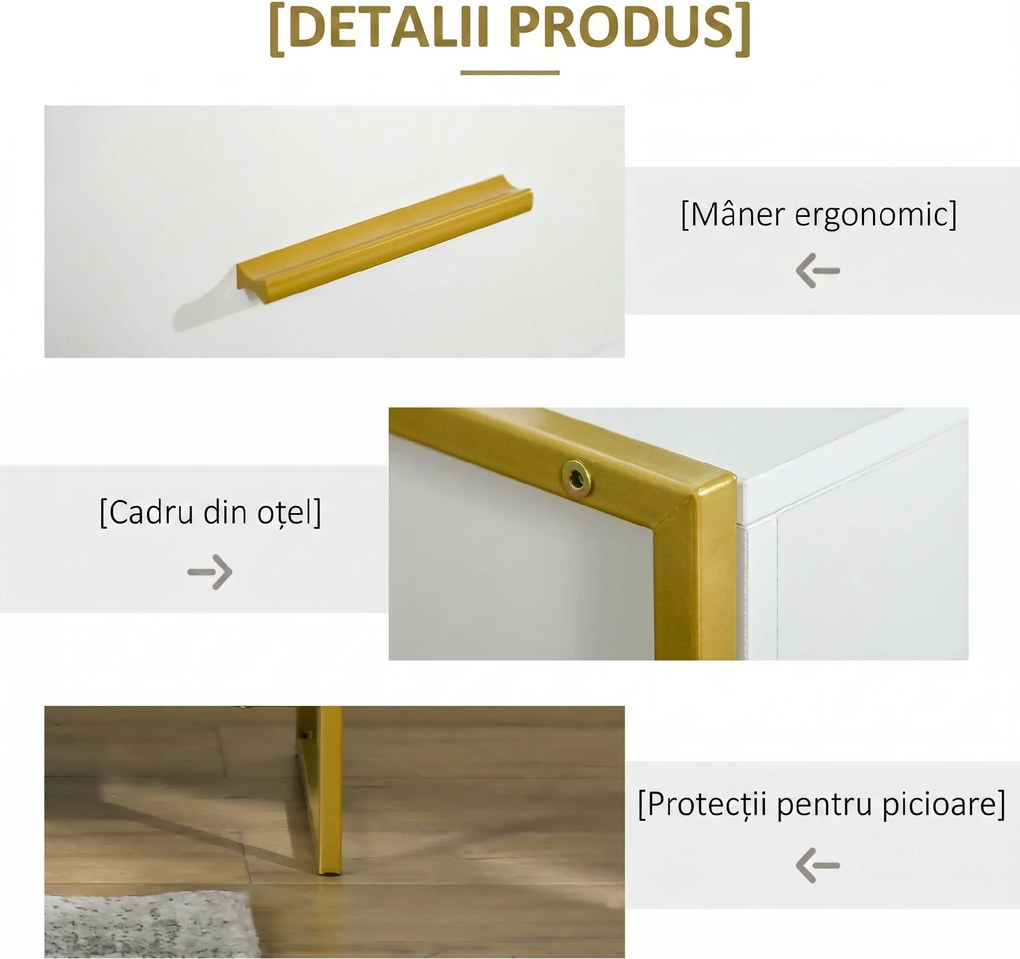 HOMCOM Set din 2 Noptiere Moderne, Noptiere cu Raft și Sertar, Organizatoare de Depozitare pentru Dormitor, 45x40x60 cm, Alb | Aosom Romania