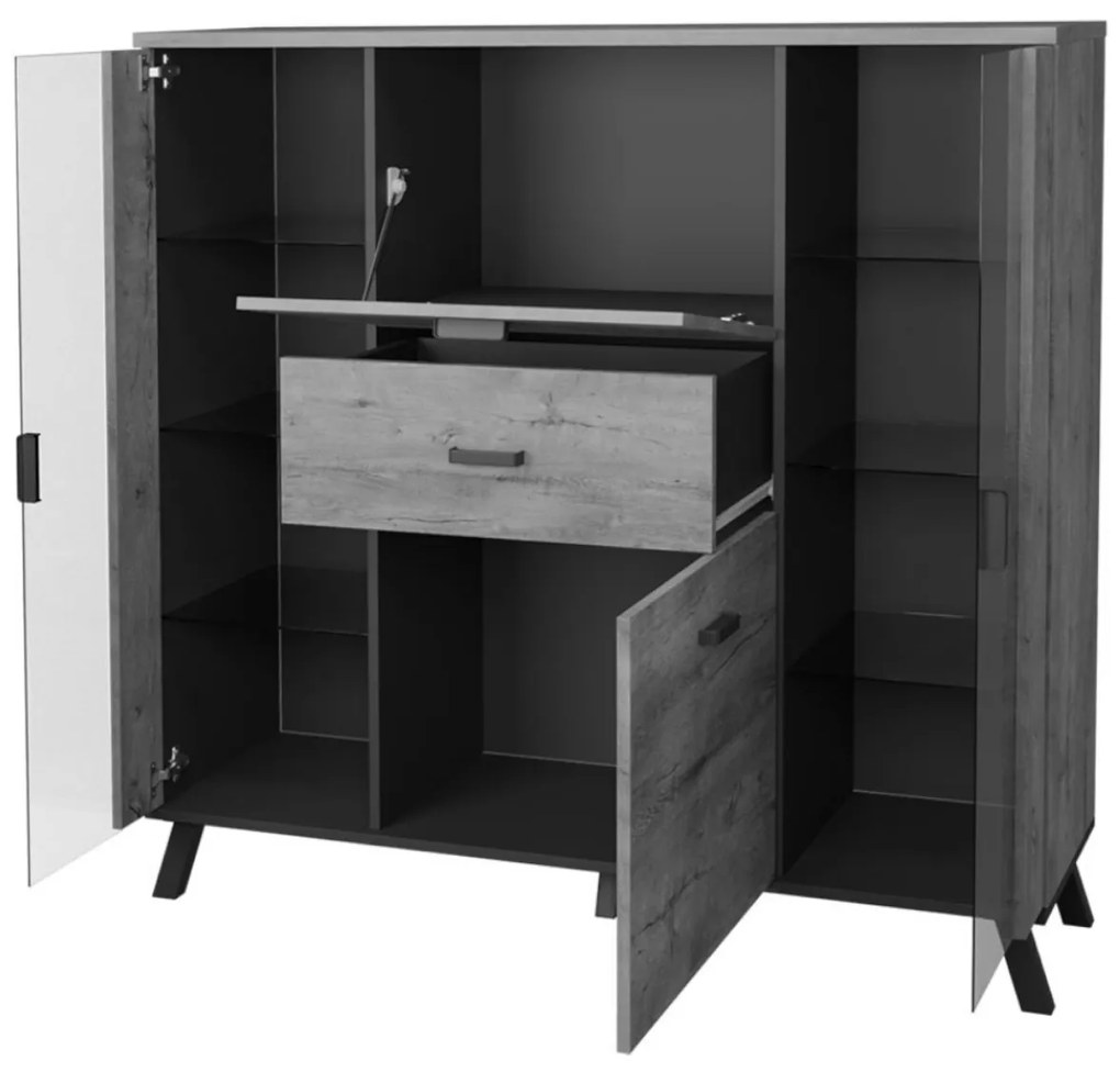 Vitrină Juha 4 (stejar lefkas + negru). 1087630